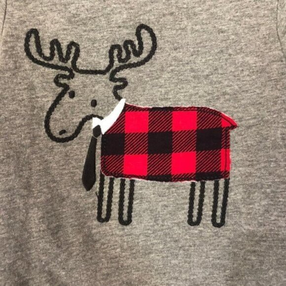 First Impressions Gray Plaid Moose Long Sleeve T-Shirt 3-6 Month - Picture 3 of 3
